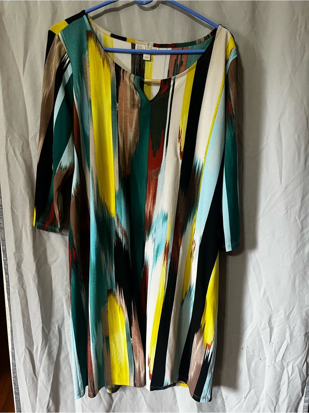 Dana Buchman Multi-Color Striped Blouse in Teal, Yellow & Black